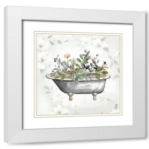 Soft Floral Tub II White Modern Wood Framed Art Print with Double Matting by Nan