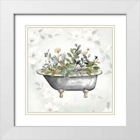 Soft Floral Tub II White Modern Wood Framed Art Print with Double Matting by Nan