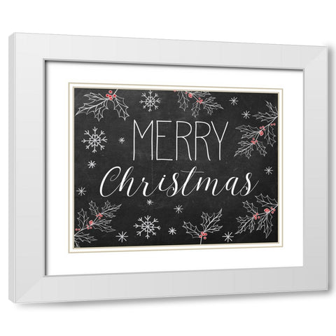 Merry Christmas Chalkboard White Modern Wood Framed Art Print with Double Matting by Santiago, Daniela