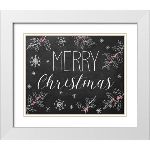 Merry Christmas Chalkboard White Modern Wood Framed Art Print with Double Matting by Santiago, Daniela