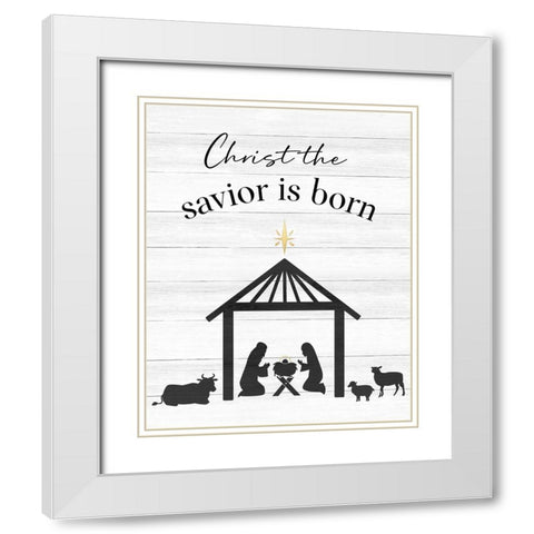 The Savior Is Born White Modern Wood Framed Art Print with Double Matting by CAD Designs