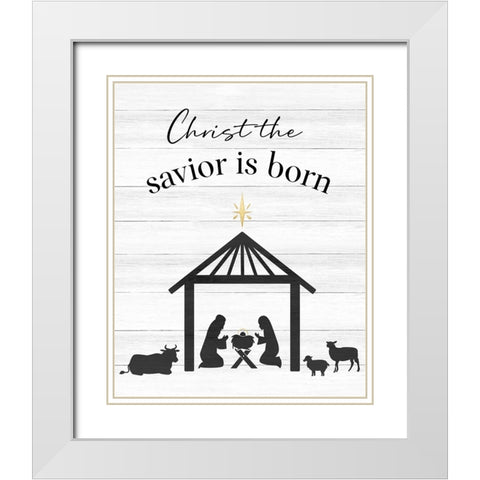 The Savior Is Born White Modern Wood Framed Art Print with Double Matting by CAD Designs