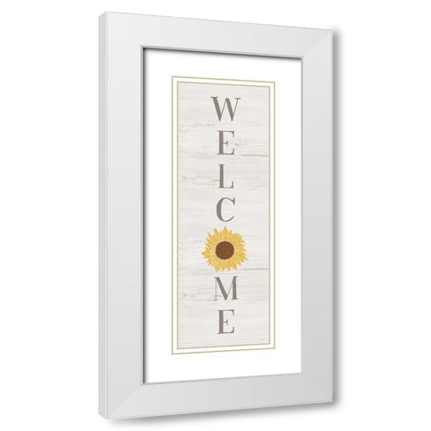 Sunflower Welcome White Modern Wood Framed Art Print with Double Matting by Carpentieri, Natalie