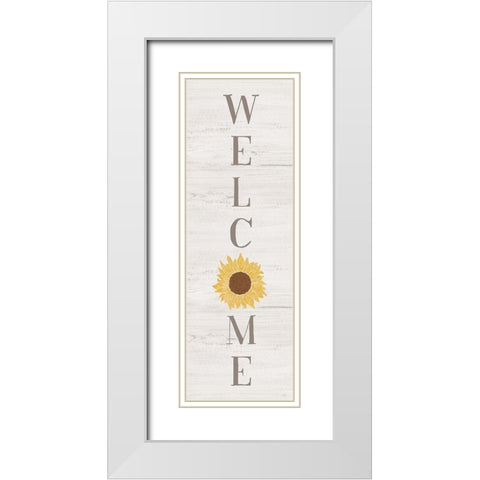 Sunflower Welcome White Modern Wood Framed Art Print with Double Matting by Carpentieri, Natalie