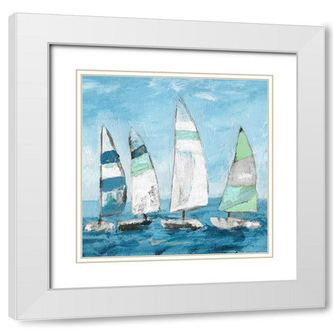 Seaglass Sails II White Modern Wood Framed Art Print with Double Matting by Craven, Katrina