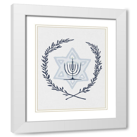 Happy Hanukkah I White Modern Wood Framed Art Print with Double Matting by Jill, Susan