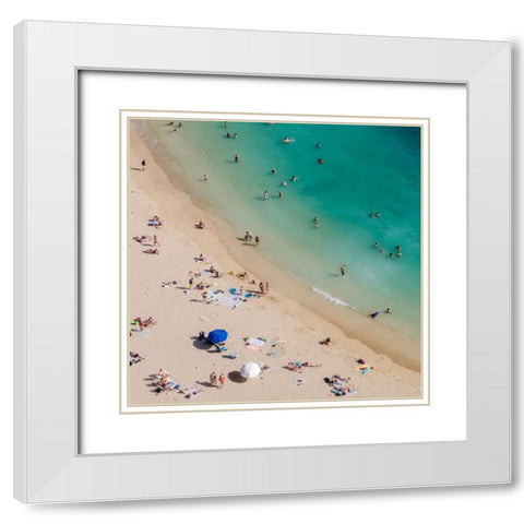 Aerial Waikiki White Modern Wood Framed Art Print with Double Matting by Delimont, Danita