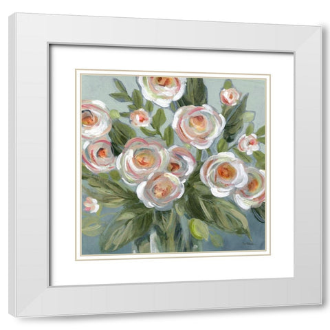 Casual Blossoms White Modern Wood Framed Art Print with Double Matting by Robinson, Carol