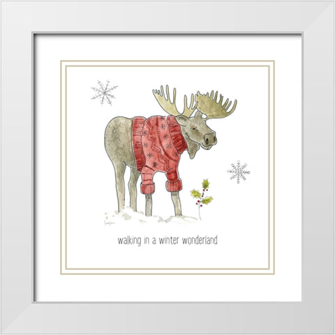 Simple Winter Pleasures Moose White Modern Wood Framed Art Print with Double Matting by Finn, Livi