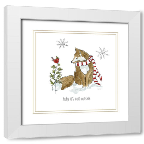 Simple Winter Pleasures Fox White Modern Wood Framed Art Print with Double Matting by Finn, Livi