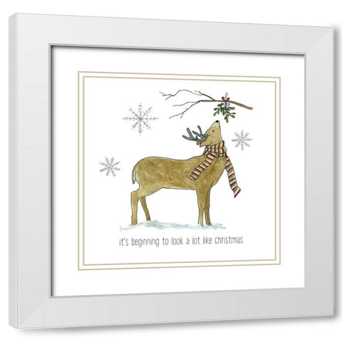 Simple Winter Pleasures Deer White Modern Wood Framed Art Print with Double Matting by Finn, Livi