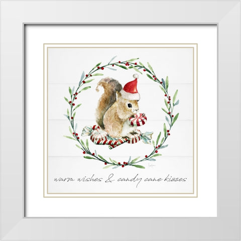 Farmhouse Christmas Squirrel White Modern Wood Framed Art Print with Double Matting by Finn, Livi