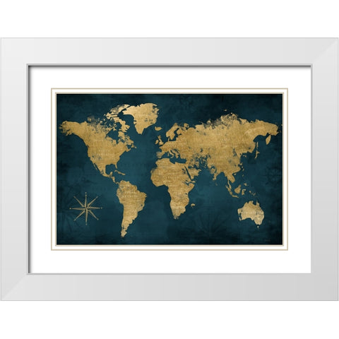 Navy Gold Map White Modern Wood Framed Art Print with Double Matting by Carpentieri, Natalie