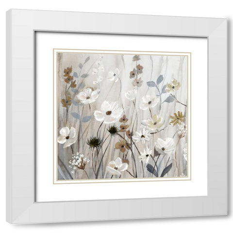 Meadow Mist I White Modern Wood Framed Art Print with Double Matting by Nan