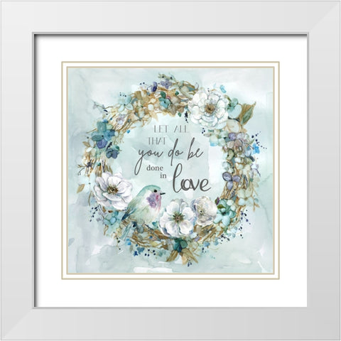Done In Love Wreath White Modern Wood Framed Art Print with Double Matting by Robinson, Carol
