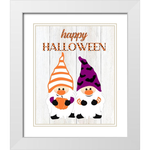 Halloween Gnomes White Modern Wood Framed Art Print with Double Matting by CAD Designs