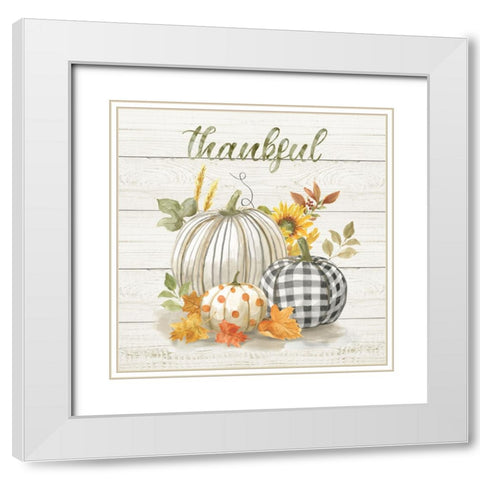 Thankful Pumpkins White Modern Wood Framed Art Print with Double Matting by Nan