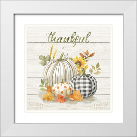 Thankful Pumpkins White Modern Wood Framed Art Print with Double Matting by Nan