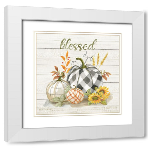 Blessed Pumpkins White Modern Wood Framed Art Print with Double Matting by Nan