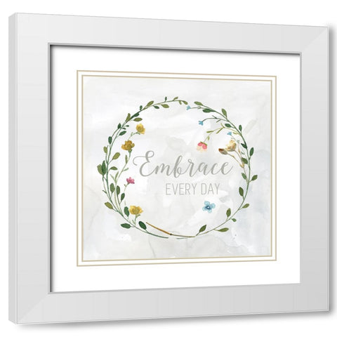 Embrace Everyday Pressed Wreath White Modern Wood Framed Art Print with Double Matting by Finn, Livi