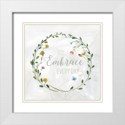 Embrace Everyday Pressed Wreath White Modern Wood Framed Art Print with Double Matting by Finn, Livi
