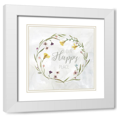 Our Happy Place Pressed Wreath White Modern Wood Framed Art Print with Double Matting by Finn, Livi