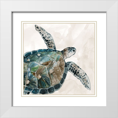Neutral Sea Turtle I White Modern Wood Framed Art Print with Double Matting by Robinson, Carol