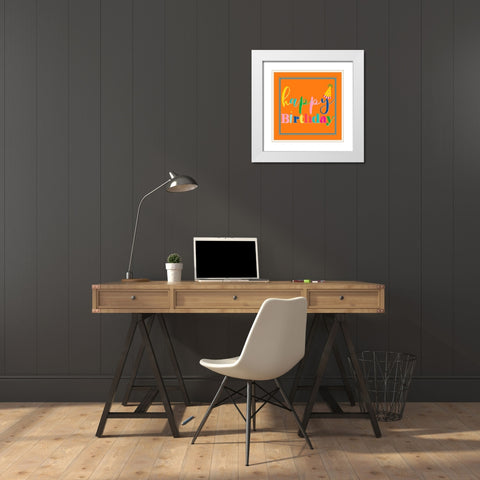 Happy Birthday Square White Modern Wood Framed Art Print with Double Matting by CAD Designs