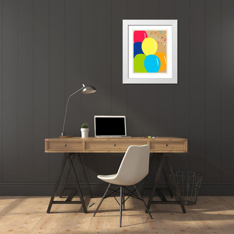 Celebrate White Modern Wood Framed Art Print with Double Matting by CAD Designs