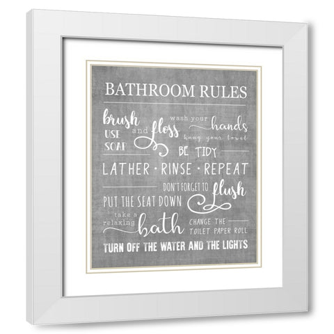 Neutral Bathroom Rules White Modern Wood Framed Art Print with Double Matting by CAD Designs