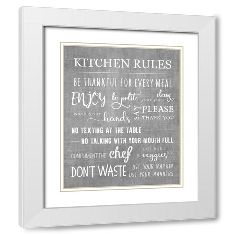 Neutral Kitchen Rules White Modern Wood Framed Art Print with Double Matting by CAD Designs