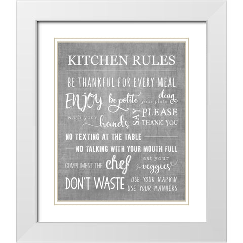Neutral Kitchen Rules White Modern Wood Framed Art Print with Double Matting by CAD Designs