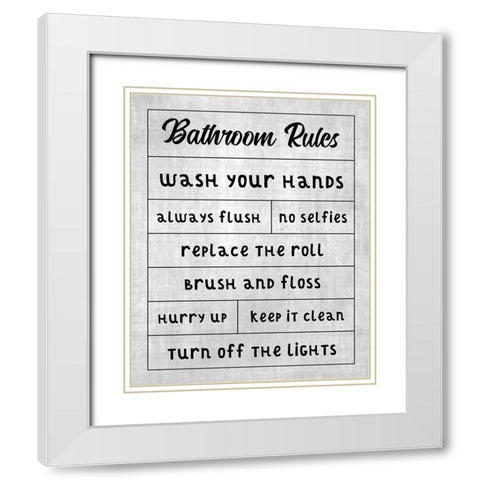 Simple Bathroom Rules White Modern Wood Framed Art Print with Double Matting by CAD Designs