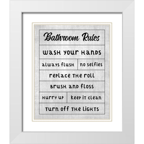 Simple Bathroom Rules White Modern Wood Framed Art Print with Double Matting by CAD Designs