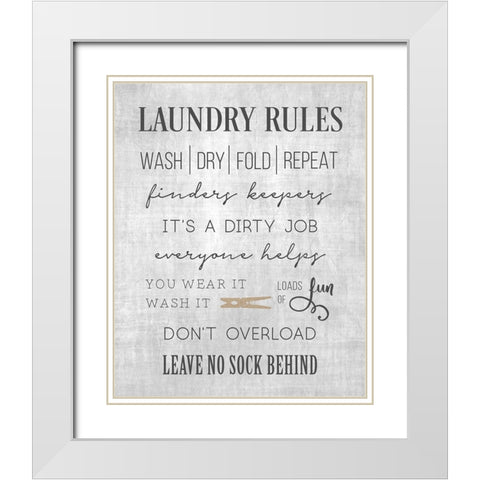 Neutral Laundry Rules White Modern Wood Framed Art Print with Double Matting by CAD Designs