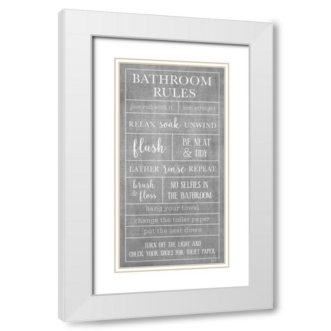 Rules of the Bathroom White Modern Wood Framed Art Print with Double Matting by Carpentieri, Natalie