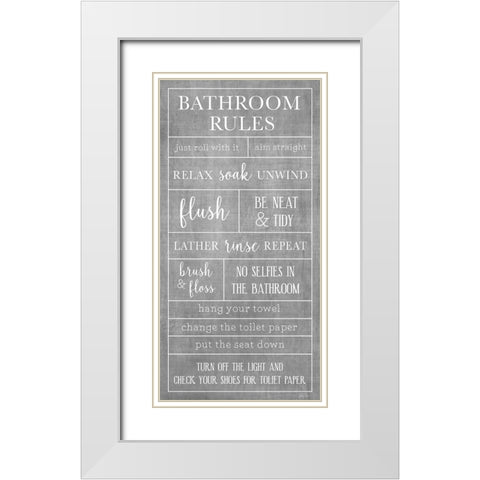 Rules of the Bathroom White Modern Wood Framed Art Print with Double Matting by Carpentieri, Natalie