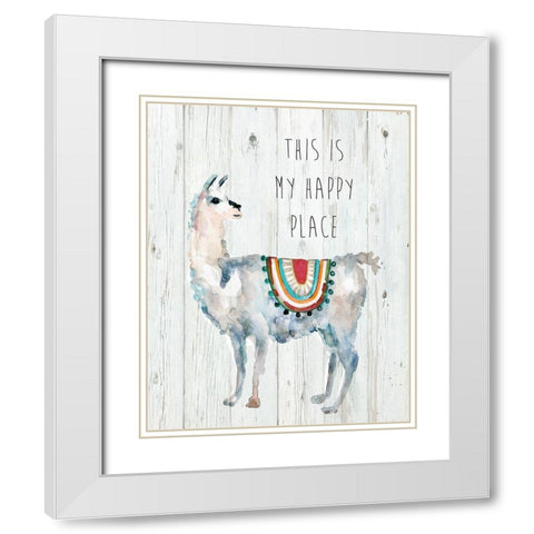 Llama Happy Place White Modern Wood Framed Art Print with Double Matting by Finn, Livi