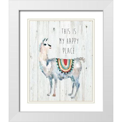 Llama Happy Place White Modern Wood Framed Art Print with Double Matting by Finn, Livi