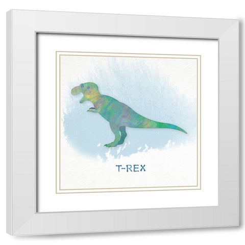 T-Rex White Modern Wood Framed Art Print with Double Matting by CAD Designs