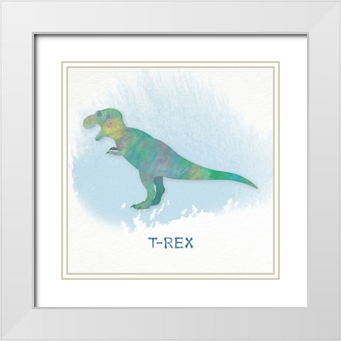 T-Rex White Modern Wood Framed Art Print with Double Matting by CAD Designs