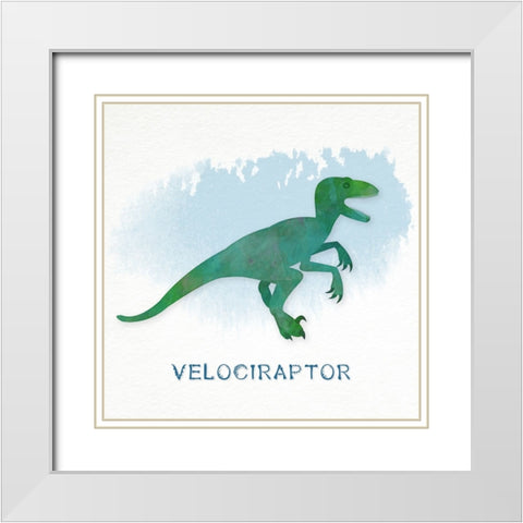 Velociraptor White Modern Wood Framed Art Print with Double Matting by CAD Designs