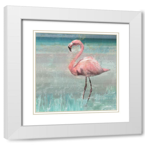 Flamingo Party II White Modern Wood Framed Art Print with Double Matting by Nan