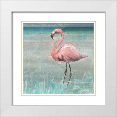 Flamingo Party II White Modern Wood Framed Art Print with Double Matting by Nan