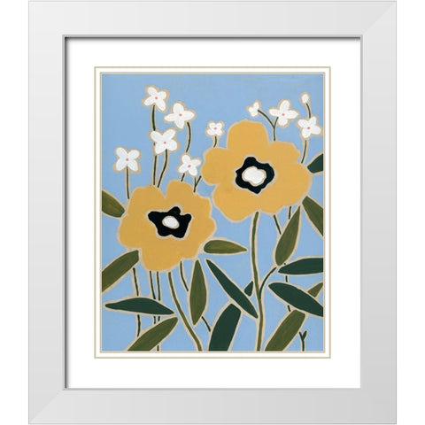 Woodblock Floral II White Modern Wood Framed Art Print with Double Matting by Robinson, Carol