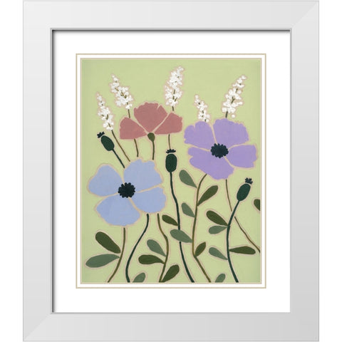 Woodblock Floral III White Modern Wood Framed Art Print with Double Matting by Robinson, Carol