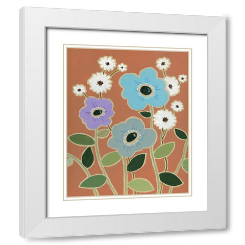 Woodblock Floral IV White Modern Wood Framed Art Print with Double Matting by Robinson, Carol