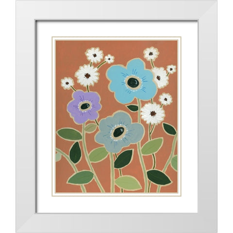 Woodblock Floral IV White Modern Wood Framed Art Print with Double Matting by Robinson, Carol