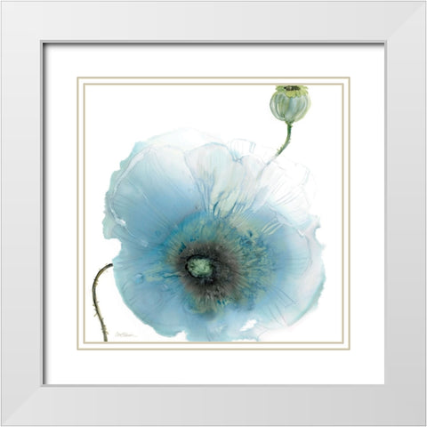Iridescent Blue Poppy I White Modern Wood Framed Art Print with Double Matting by Robinson, Carol