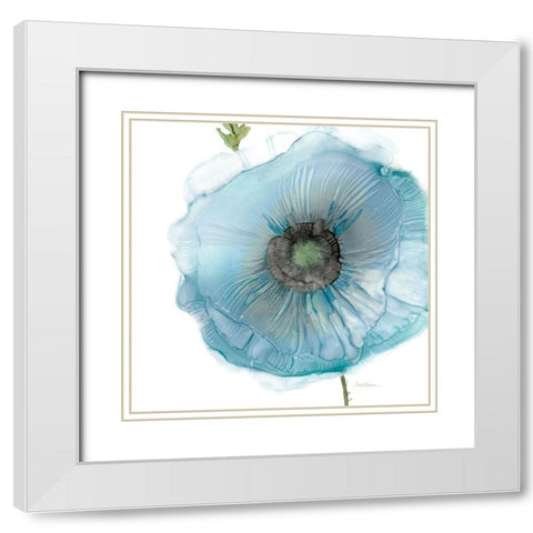 Iridescent Blue Poppy II White Modern Wood Framed Art Print with Double Matting by Robinson, Carol